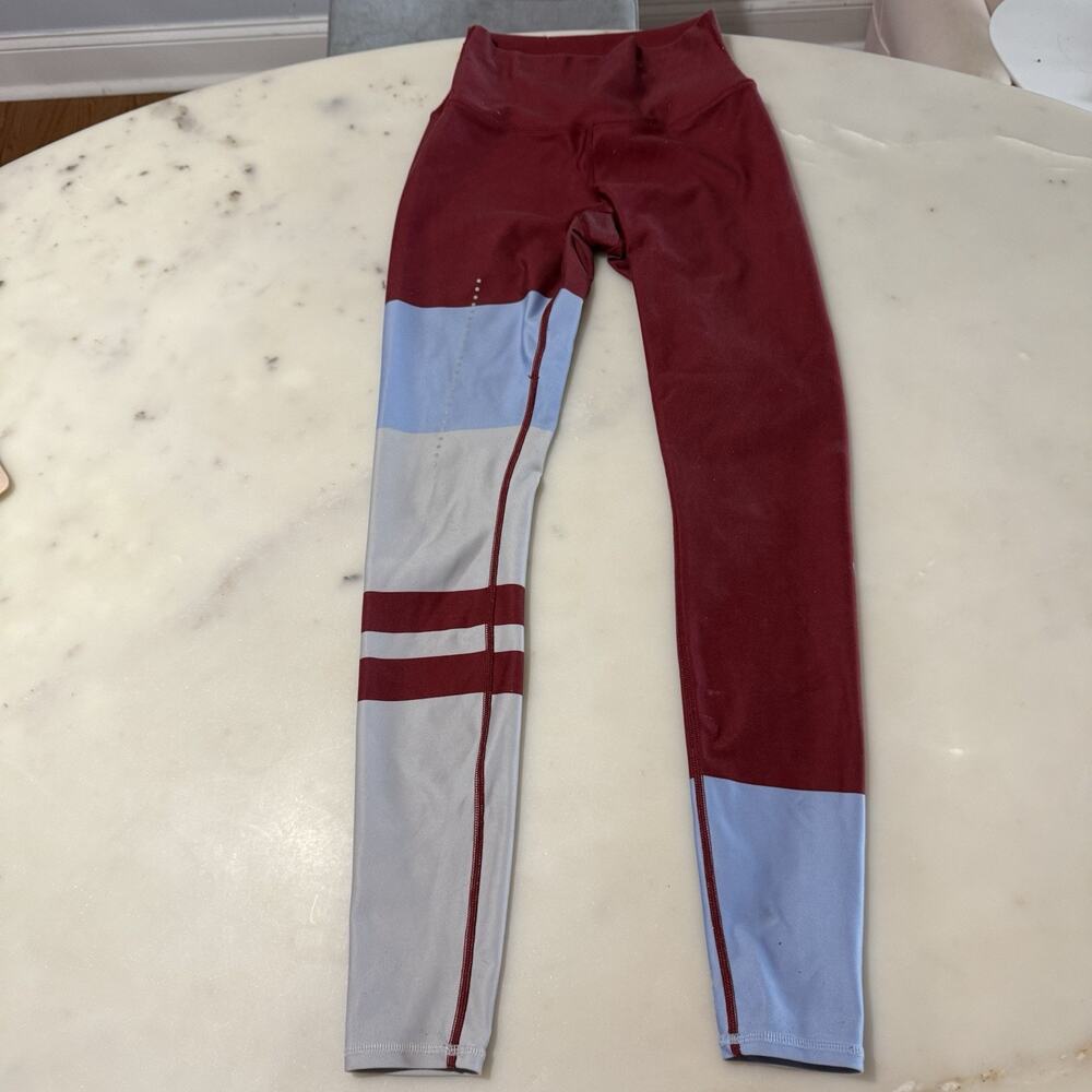Alo Yoga Sz S High Waist Tech Lift Leggings Colorblock Crimson Dove Grey Zenith